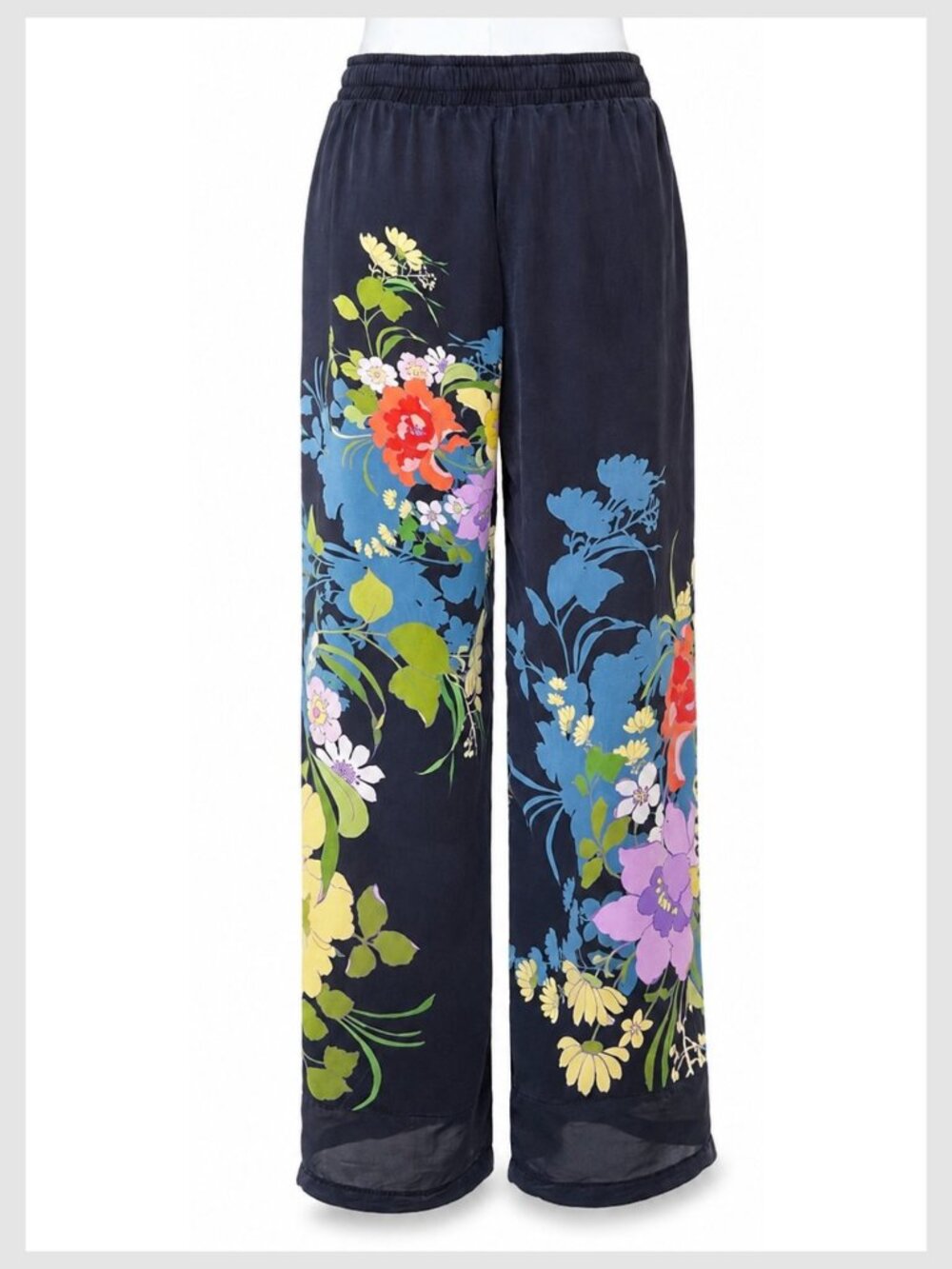 Johnny Was FUBU Pants Black Multicolor Floral Wide Leg Size S - Picture 7 of 8